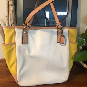 Yellow and White Coach Bag